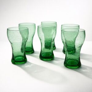 GORGEOUS HAND-BLOWN HAND-MADE GREEN TUMBLERS‎ MOROCCAN MEXICAN EUC SET OF 6